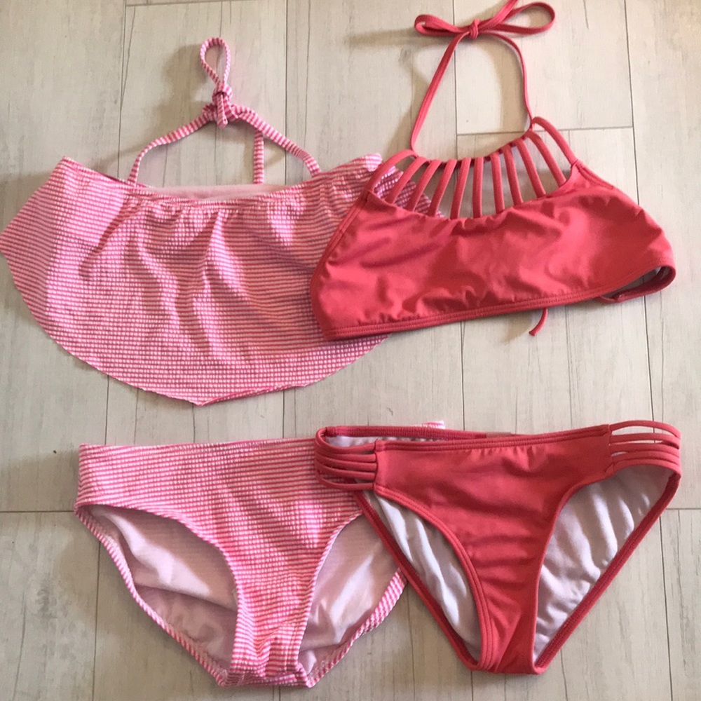 Pair of striped pink and coral bikini